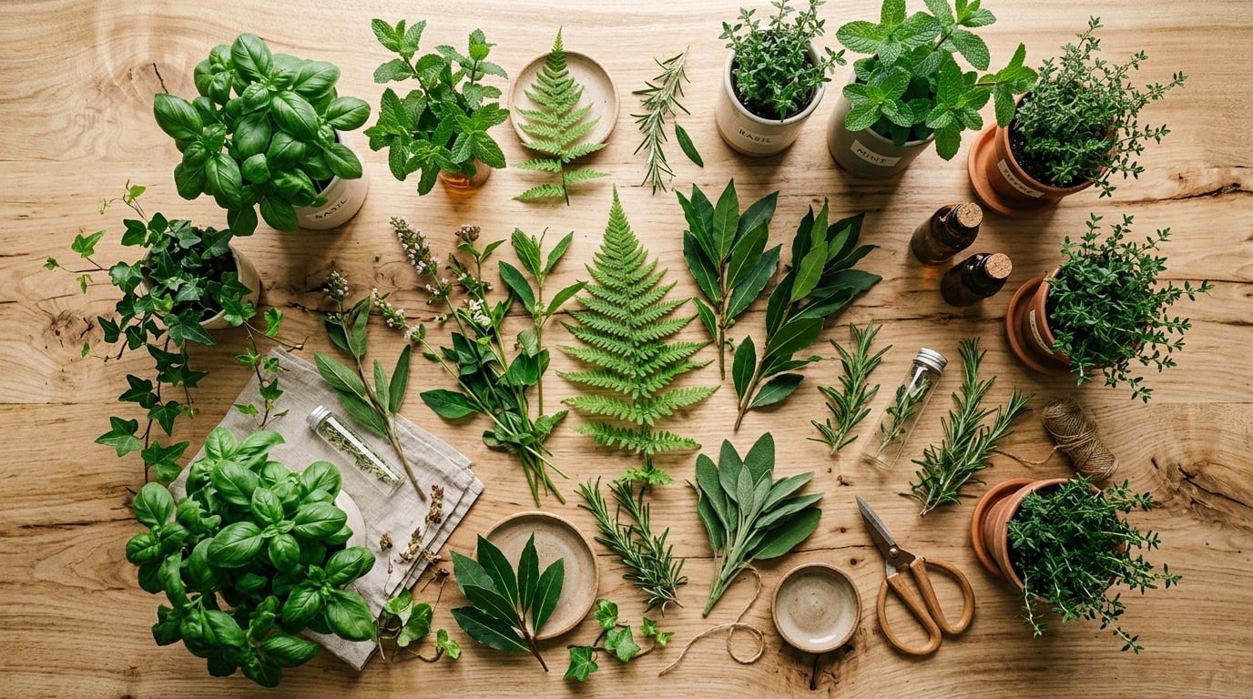 Plantes et herbes arrangées naturellement